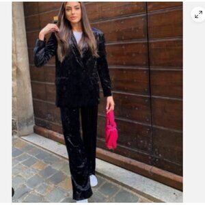 Zara Women NEW Velvet Blazer Jacket Two Button TOBACCO BLACK  Blazer 9342/928 M